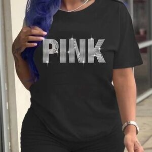 PINK Crystal blingy tee black size small